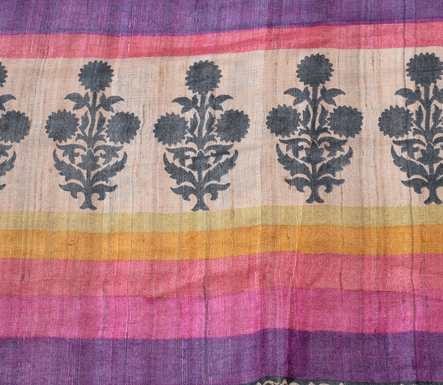 Sushila Vintage Purple Saree 100% Pure Khadi Silk Woven Floral Sari Craft Fabric