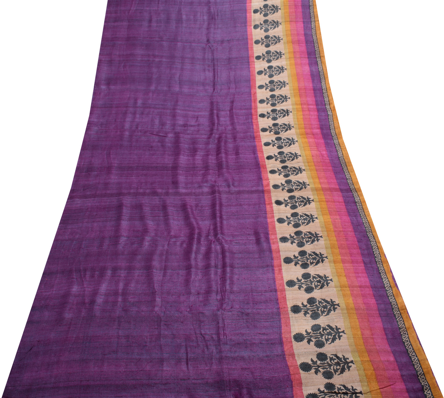 Sushila Vintage Purple Saree 100% Pure Khadi Silk Woven Floral Sari Craft Fabric