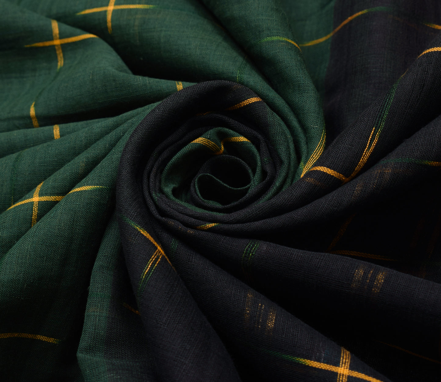 Sushila Vintage Green Saree Pure Cotton Hand Woven Ikat Patola Sari Craft Fabric