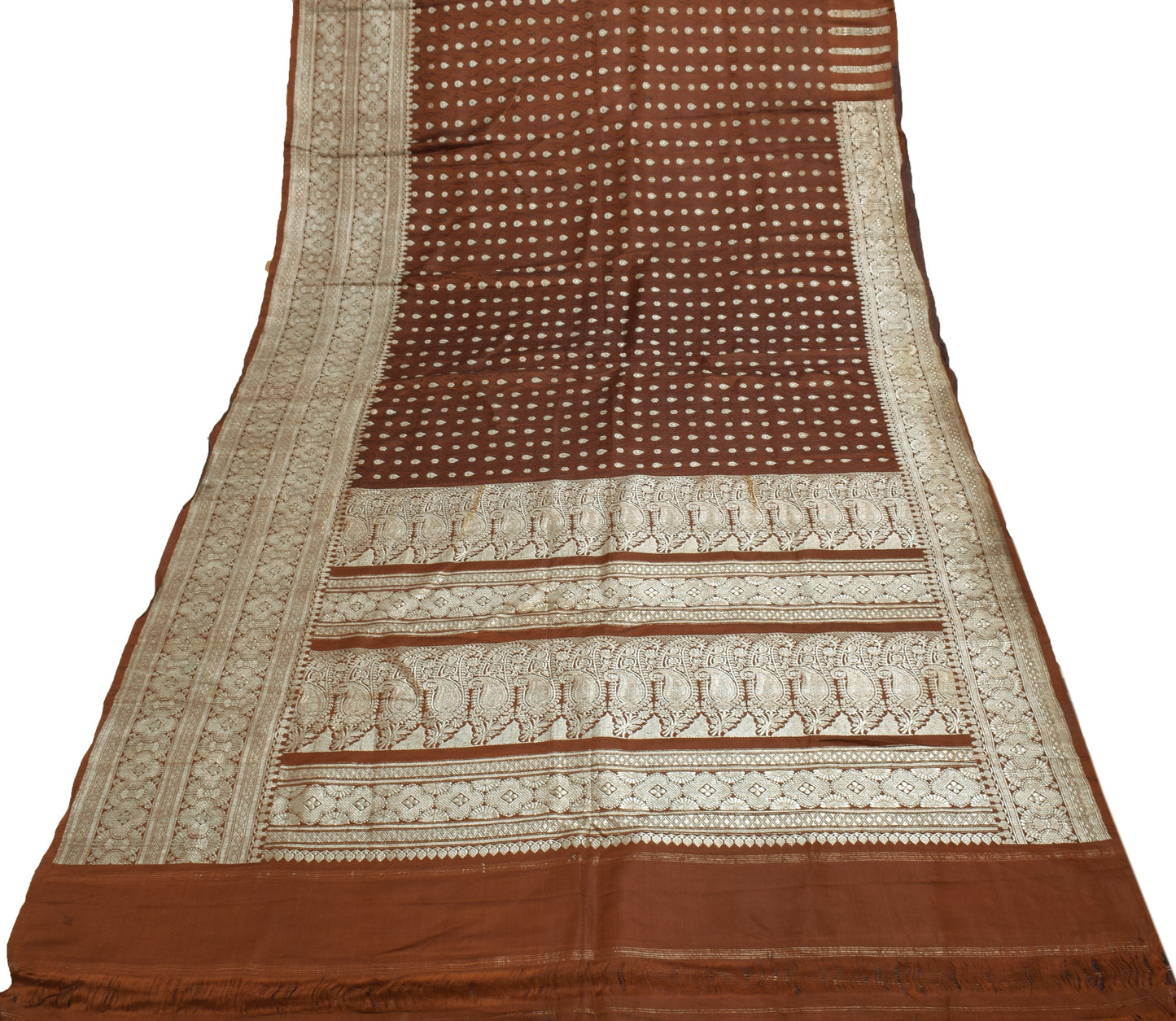 Sushila Vintage Heavy Saree Pure Satin Silk Banarasi Brocade Woven Sari Fabric