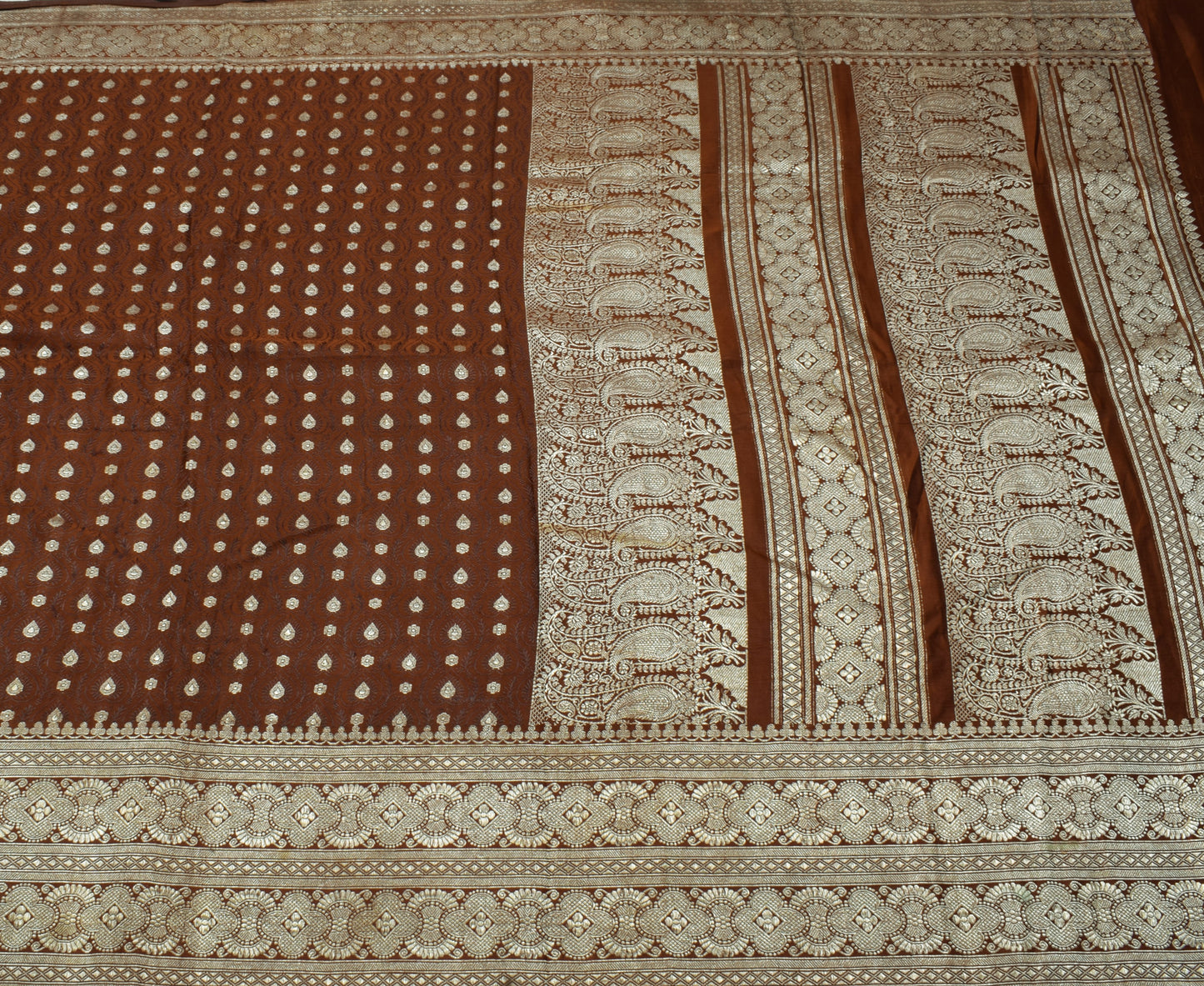 Sushila Vintage Heavy Saree Pure Satin Silk Banarasi Brocade Woven Sari Fabric