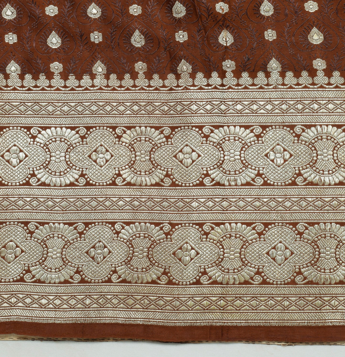 Sushila Vintage Heavy Saree Pure Satin Silk Banarasi Brocade Woven Sari Fabric