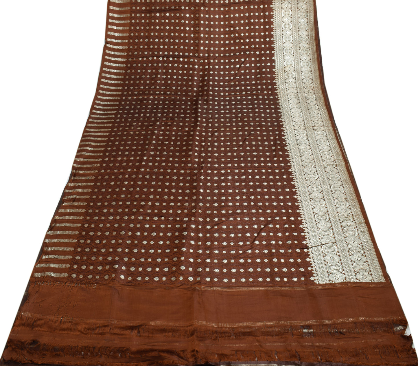 Sushila Vintage Heavy Saree Pure Satin Silk Banarasi Brocade Woven Sari Fabric