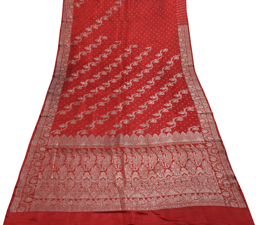 Sushila Vintage Heavy Saree Pure Satin Silk Banarasi Brocade Woven Sari Fabric