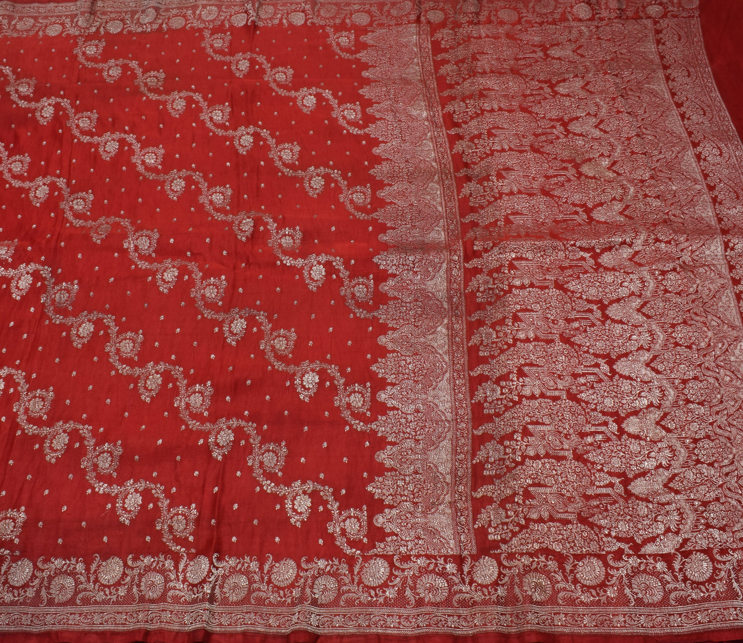 Sushila Vintage Heavy Saree Pure Satin Silk Banarasi Brocade Woven Sari Fabric