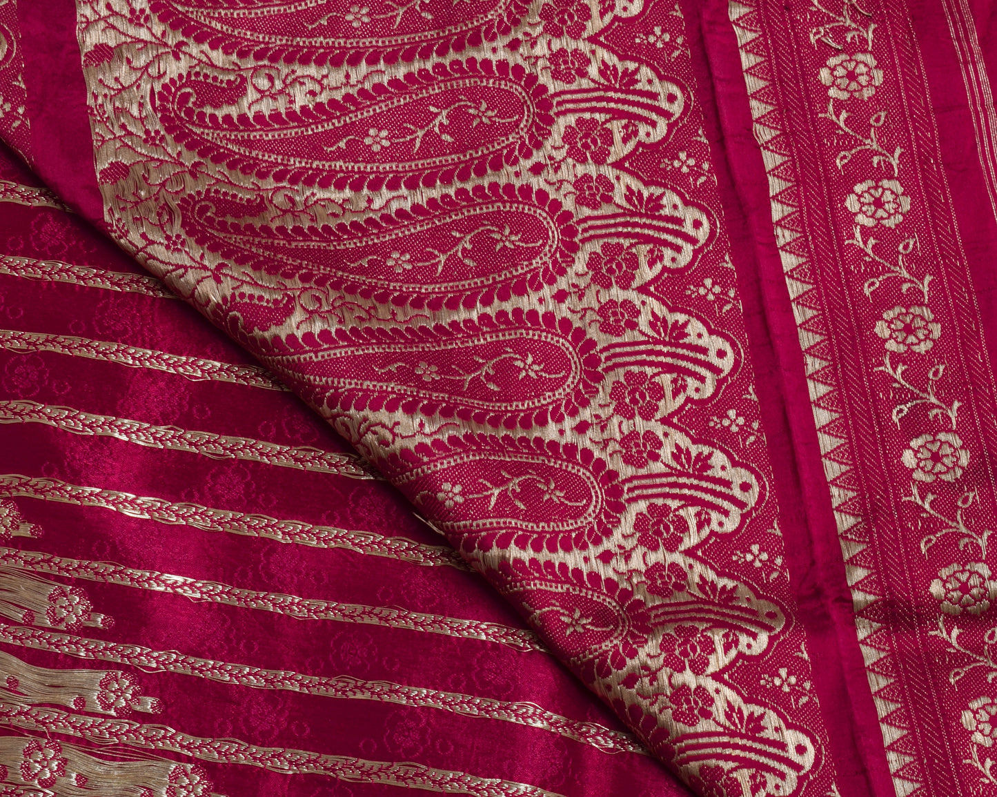 Sushila Vintage Heavy Saree Pure Satin Silk Banarasi Brocade Woven Sari Fabric