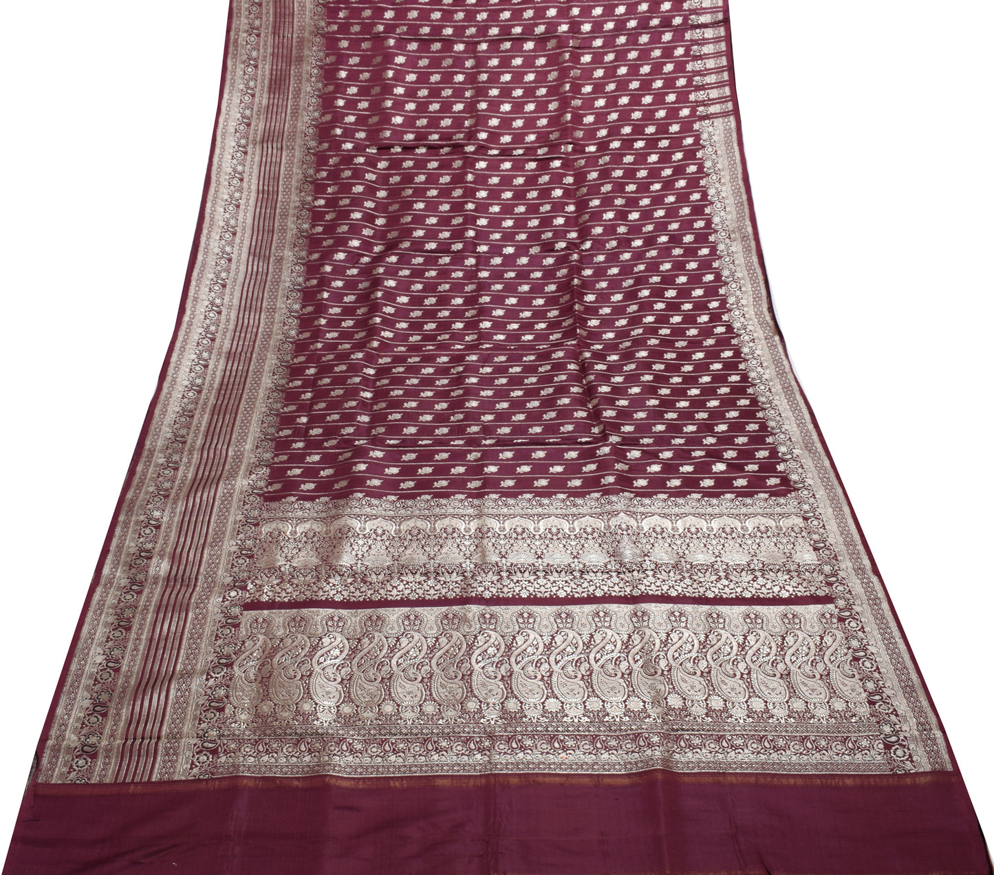 Sushila Vintage Heavy Saree Pure Satin Silk Banarasi Brocade Woven Sari Fabric