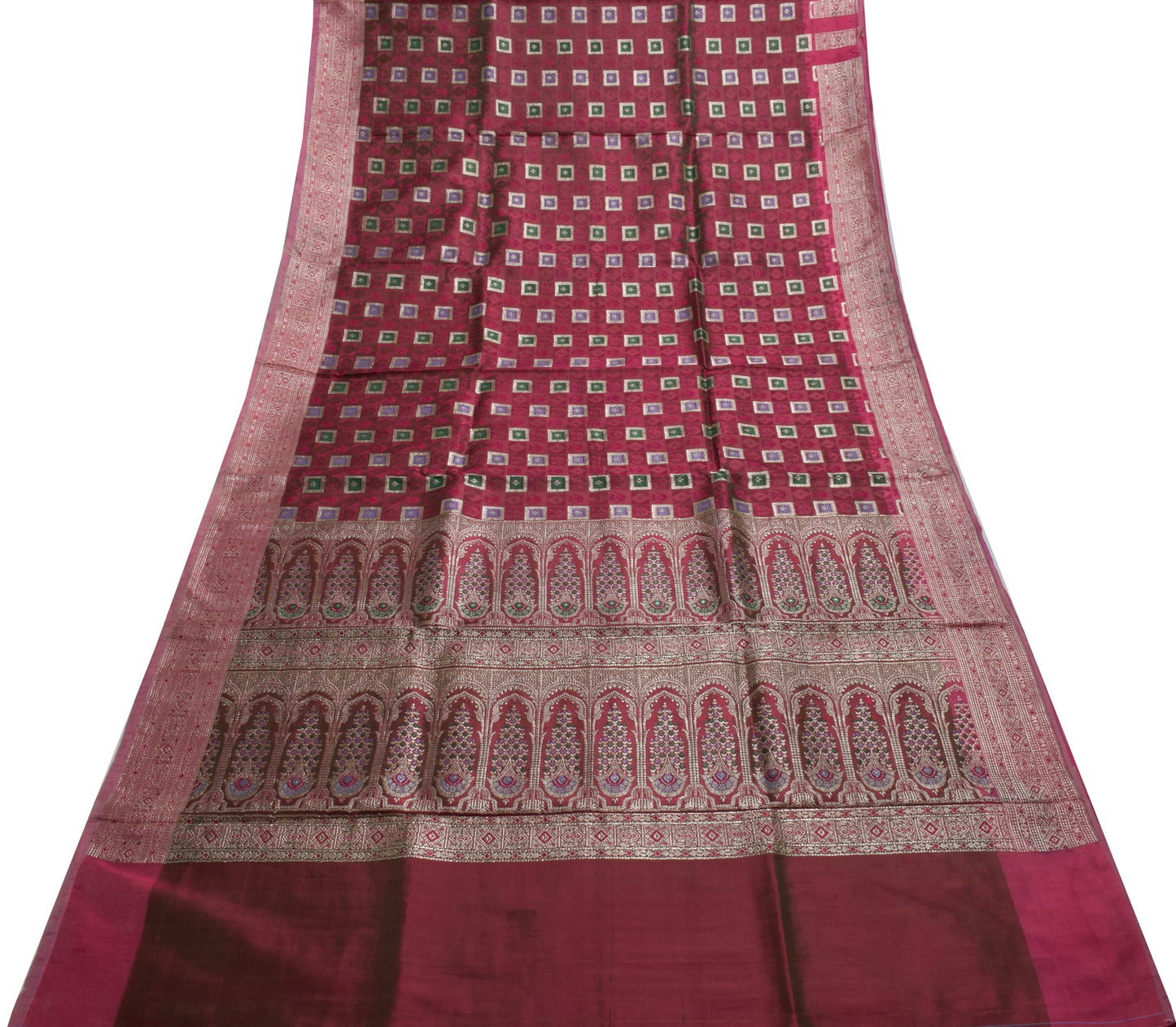 Sushila Vintage Heavy Saree Blend Satin Silk Banarasi Brocade Woven Sari Fabric