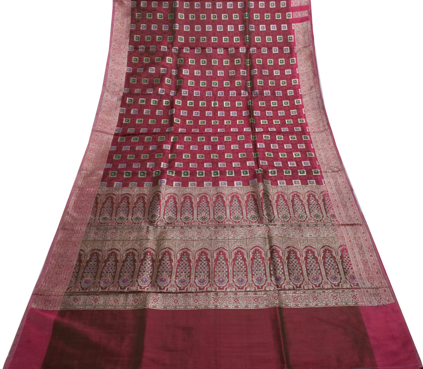 Sushila Vintage Heavy Saree Blend Satin Silk Banarasi Brocade Woven Sari Fabric