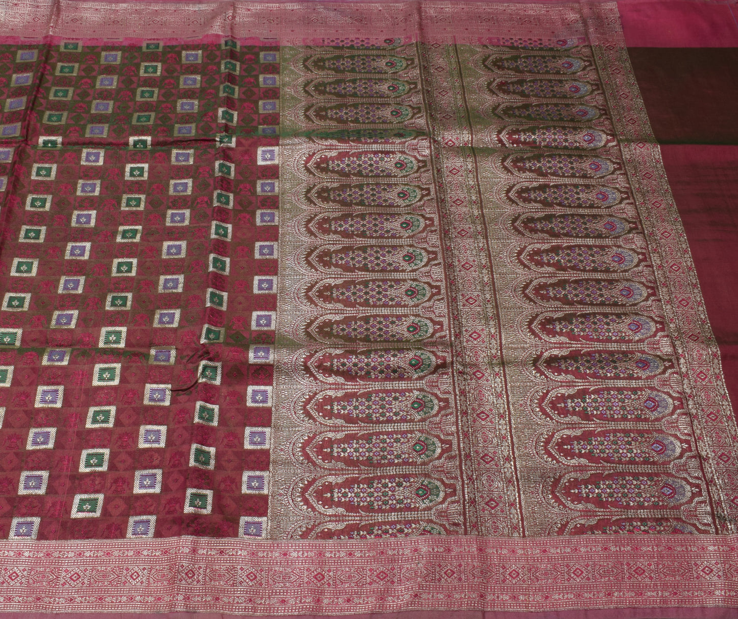 Sushila Vintage Heavy Saree Blend Satin Silk Banarasi Brocade Woven Sari Fabric