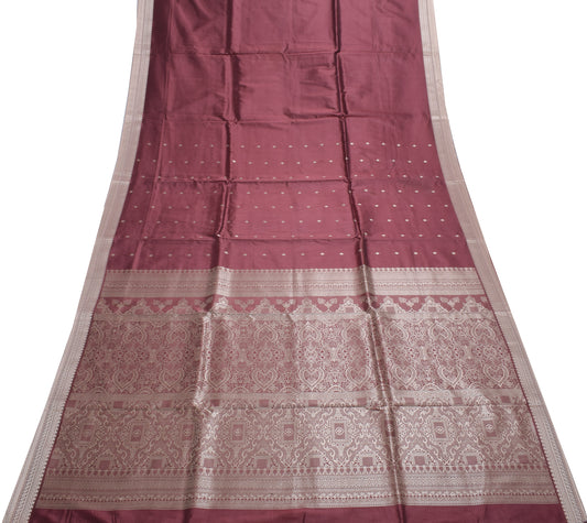 Sushila Vintage Purple Saree Blend Silk Zari Woven Floral Sari Craft Fabric