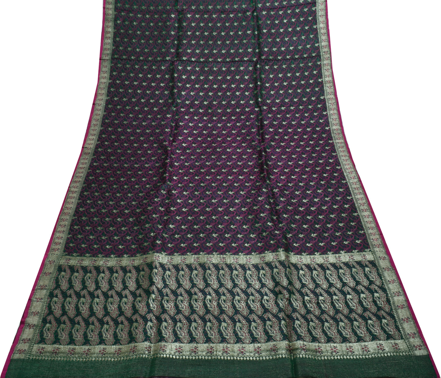 Sushila Vintage Heavy Saree Pure Satin Silk Banarasi Brocade Woven Sari Fabric