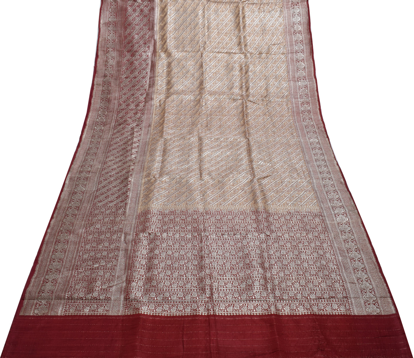 Sushila Vintage Heavy Saree Pure Satin Silk Banarasi Brocade Woven Sari Fabric