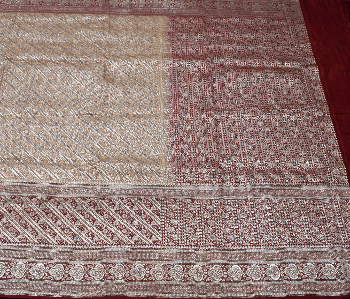 Sushila Vintage Heavy Saree Pure Satin Silk Banarasi Brocade Woven Sari Fabric