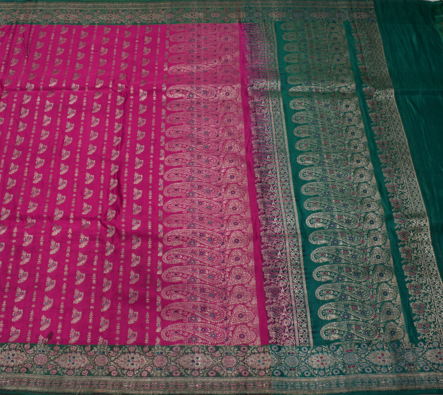 Sushila Vintage Heavy Saree Pure Satin Silk Banarasi Brocade Woven Sari Fabric