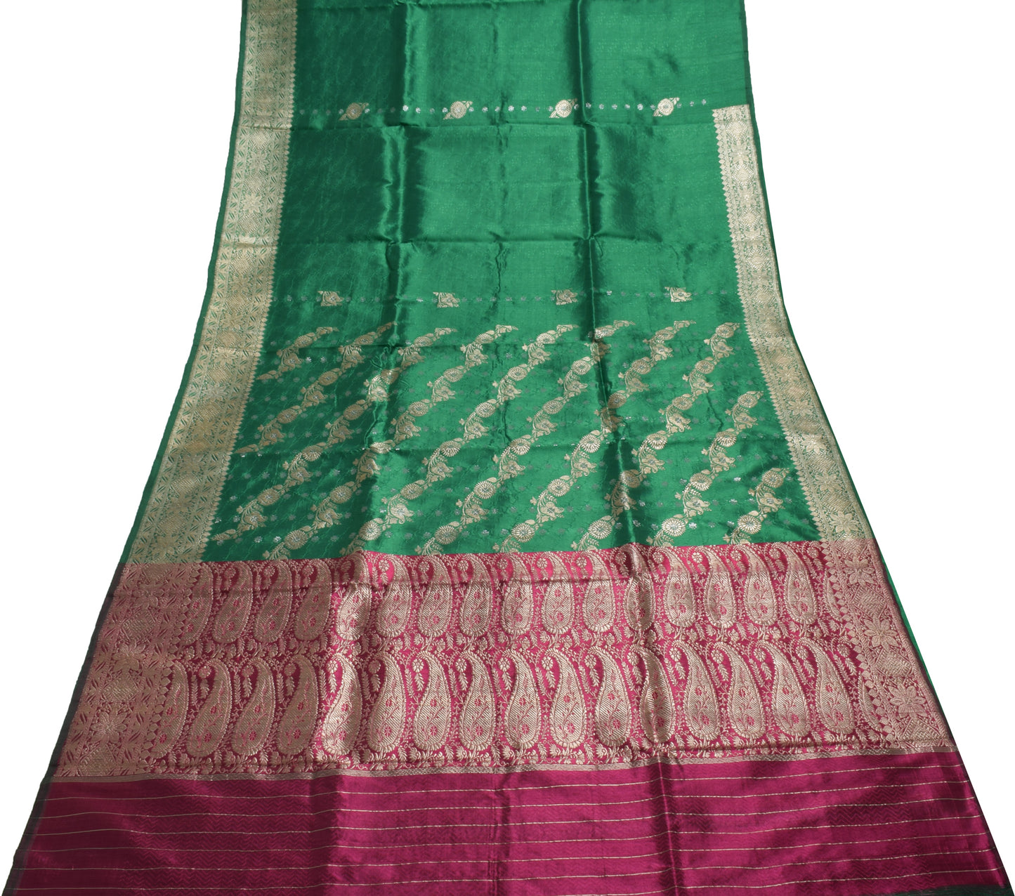 Sushila Vintage Heavy Saree Blend Satin Silk Banarasi Brocade Woven Sari Fabric