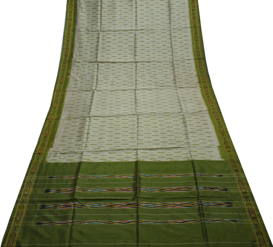 Sushila Vintage Gray Saree Pure Silk Hand Woven Ikat Patola Sari Craft Fabric