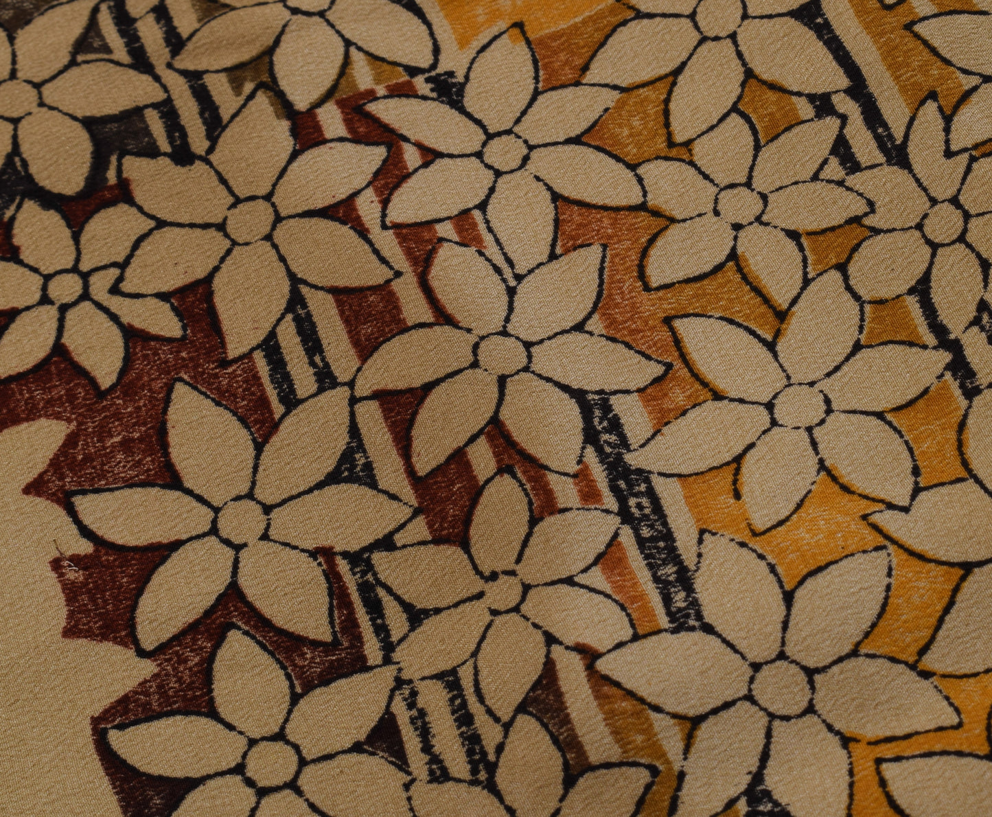 Sushila Vintage Brown Saree Pure Crepe Silk Hand Embroidered Kantha Sari Fabric