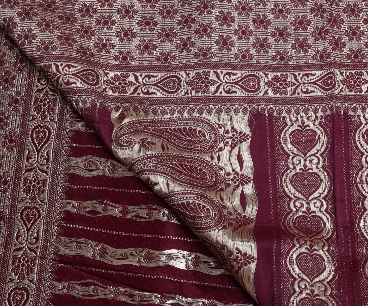 Sushila Vintage Heavy Saree Pure Satin Silk Banarasi Brocade Woven Sari Fabric