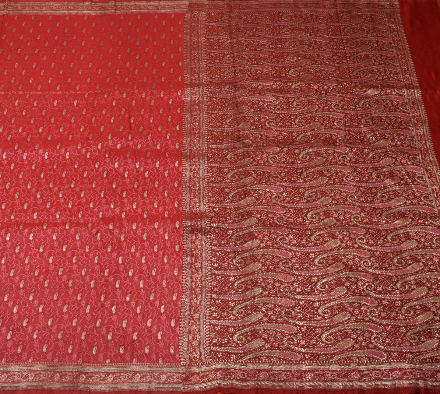 Sushila Vintage Heavy Saree Pure Satin Silk Banarasi Brocade Woven Sari Fabric