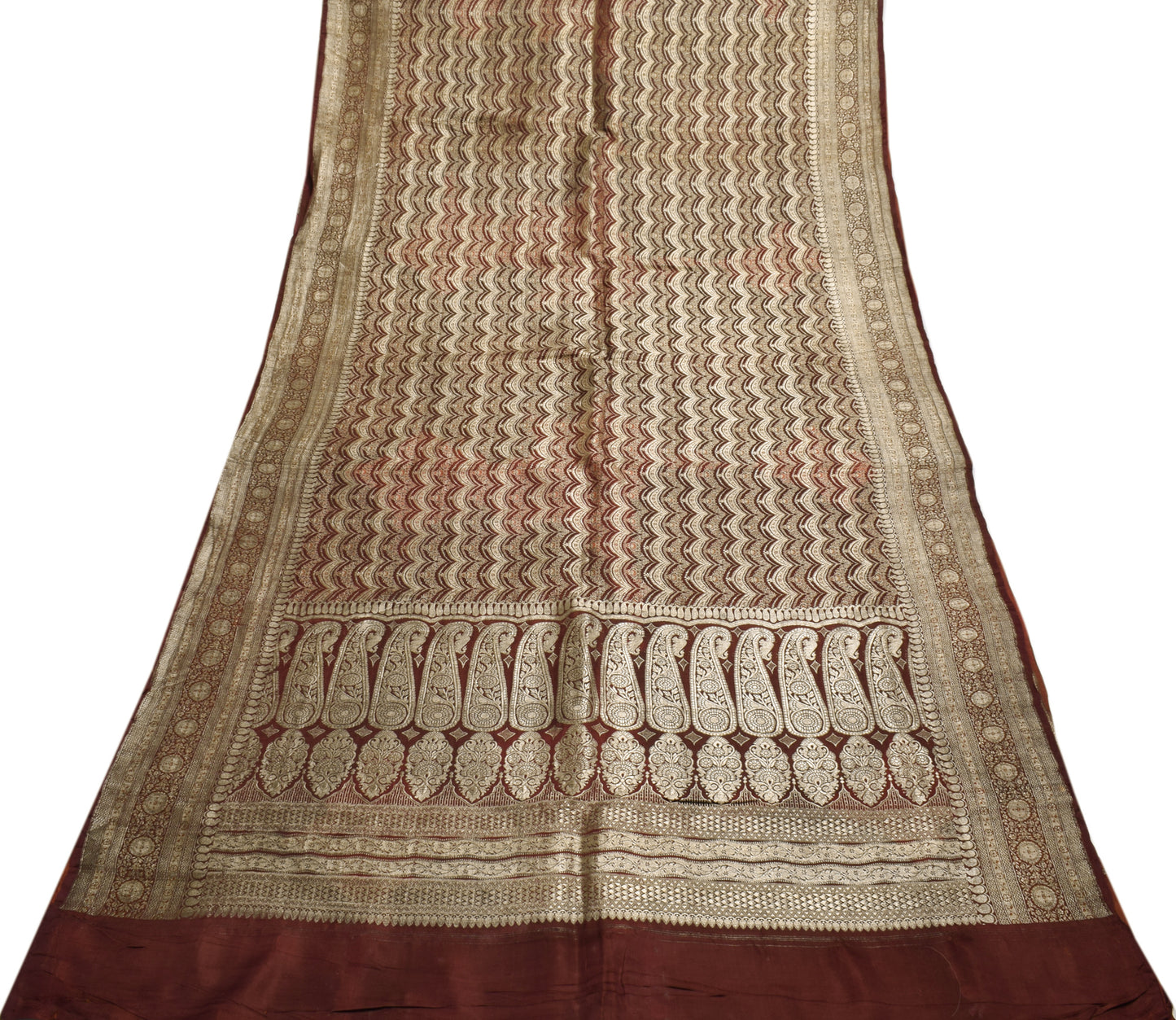 Sushila Vintage Heavy Saree Pure Satin Silk Banarasi Brocade Woven Sari Fabric
