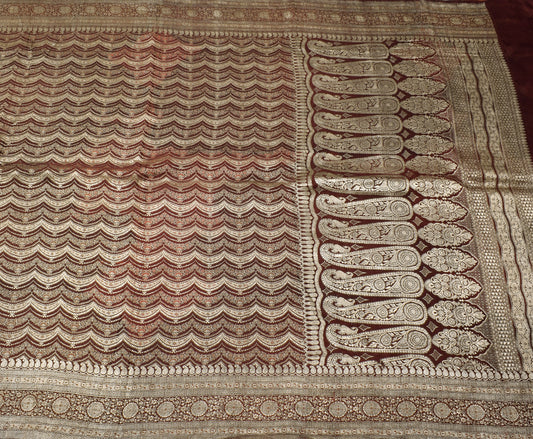 Sushila Vintage Heavy Saree Pure Satin Silk Banarasi Brocade Woven Sari Fabric