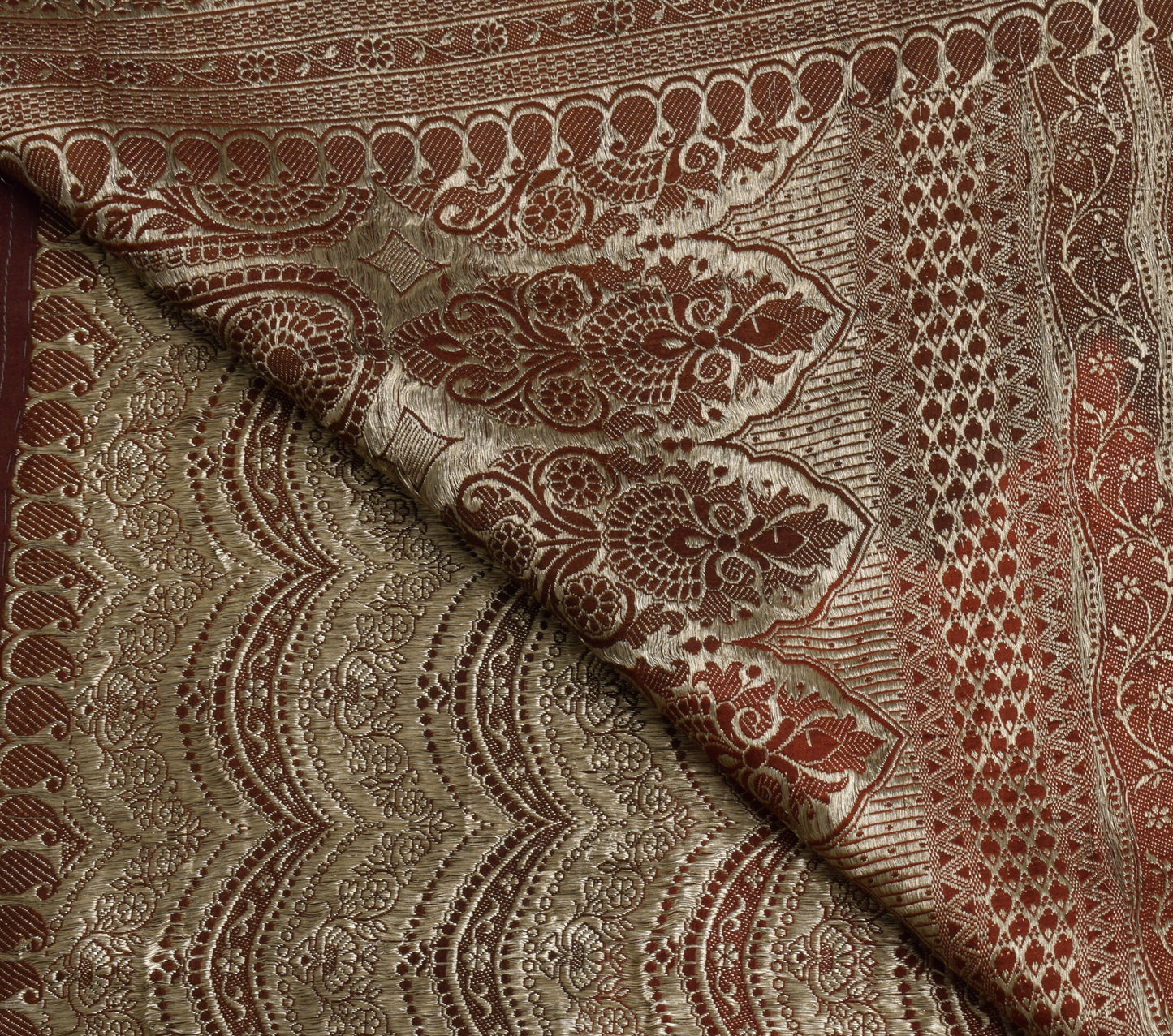 Sushila Vintage Heavy Saree Pure Satin Silk Banarasi Brocade Woven Sari Fabric