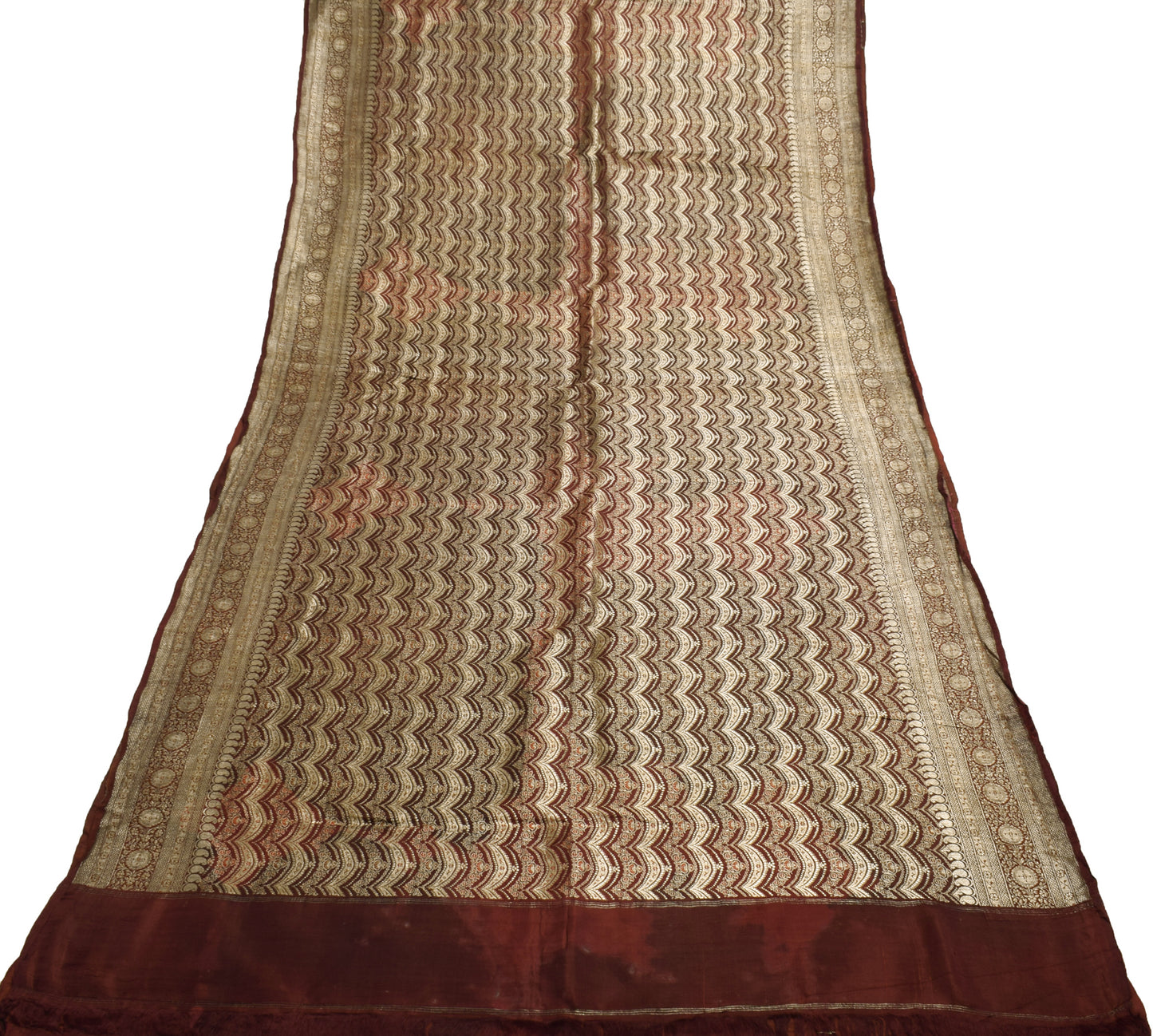 Sushila Vintage Heavy Saree Pure Satin Silk Banarasi Brocade Woven Sari Fabric