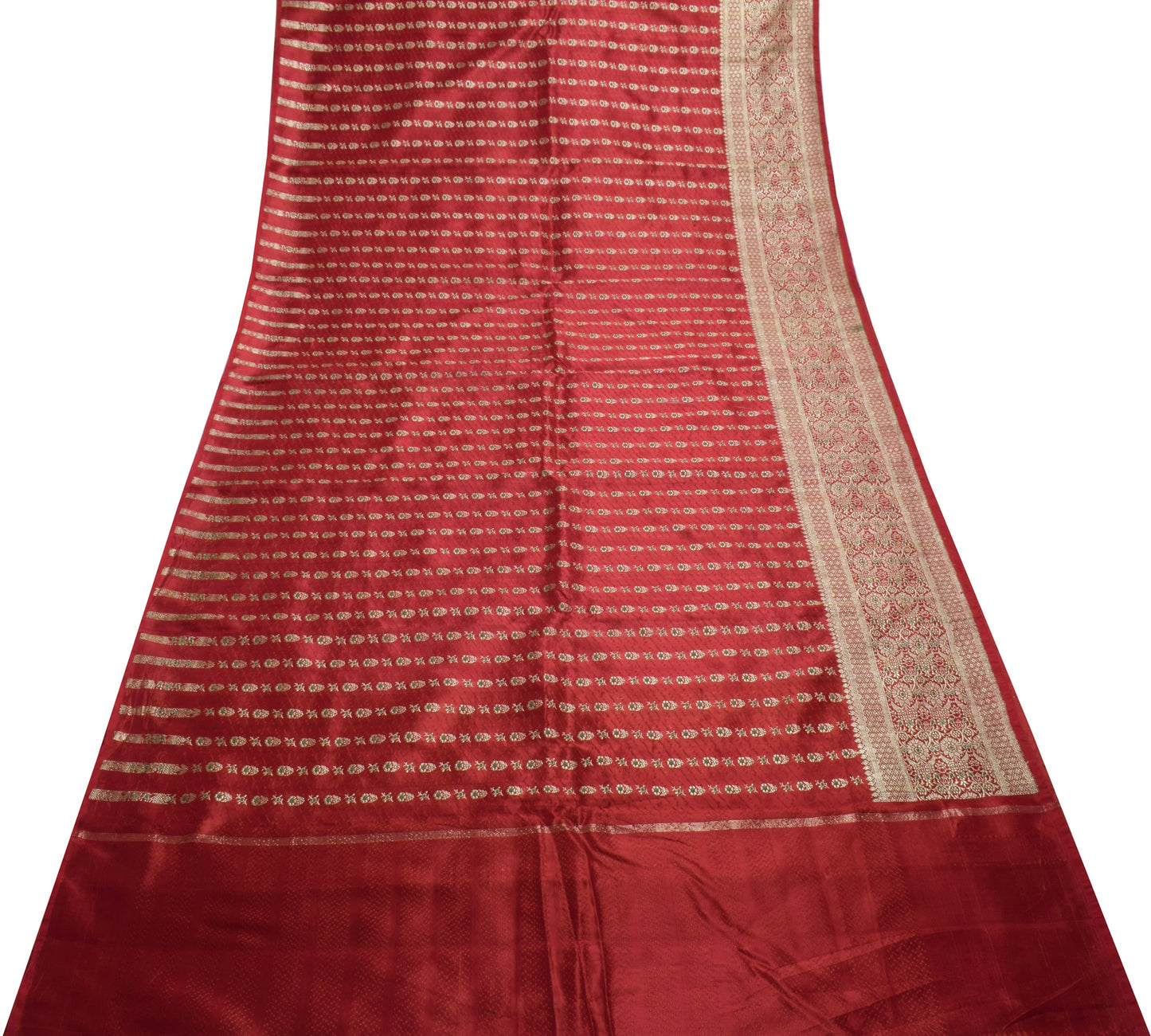 Sushila Vintage Heavy Maroon Saree Art Satin Silk Banarasi Brocade Woven Sari Fabric