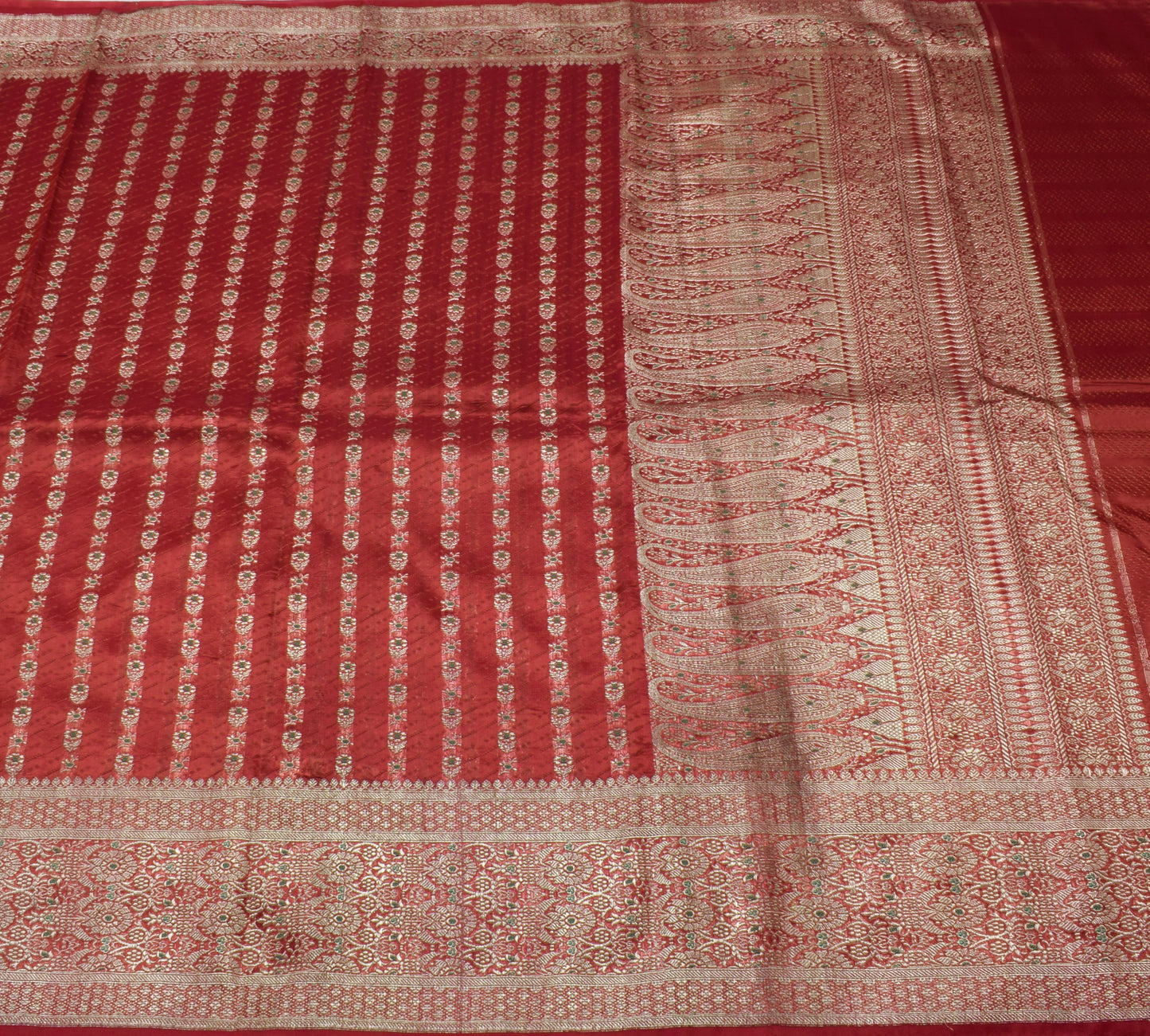 Sushila Vintage Heavy Maroon Saree Art Satin Silk Banarasi Brocade Woven Sari Fabric