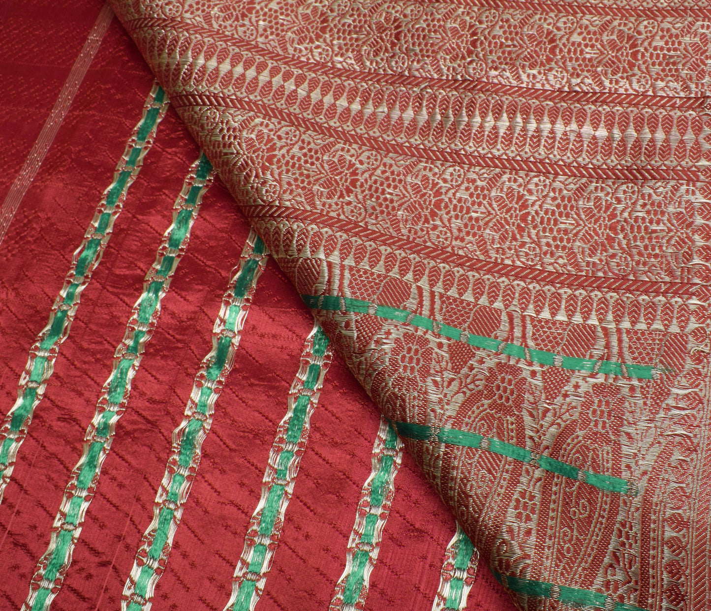 Sushila Vintage Heavy Maroon Saree Art Satin Silk Banarasi Brocade Woven Sari Fabric