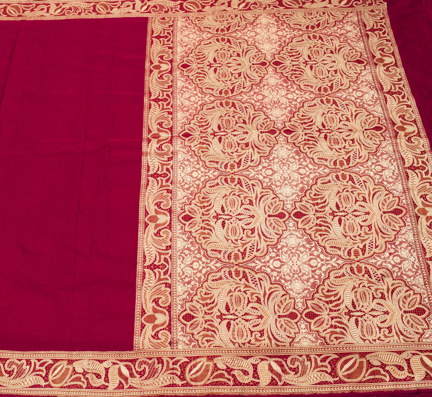 Sushila Vintage Heavy Saree Pure Satin Silk Banarasi Brocade Woven Sari Fabric