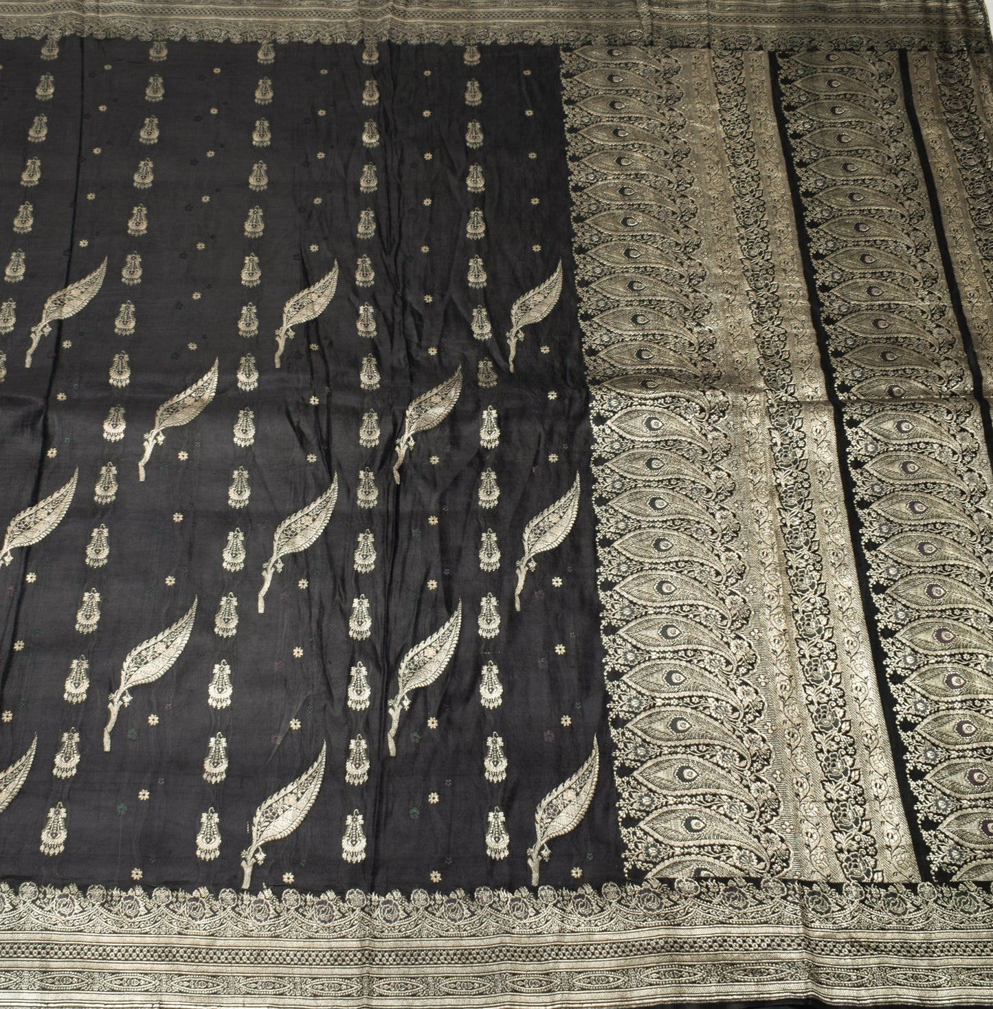 Sushila Vintage Heavy Saree Pure Satin Silk Banarasi Brocade Woven Sari Fabric