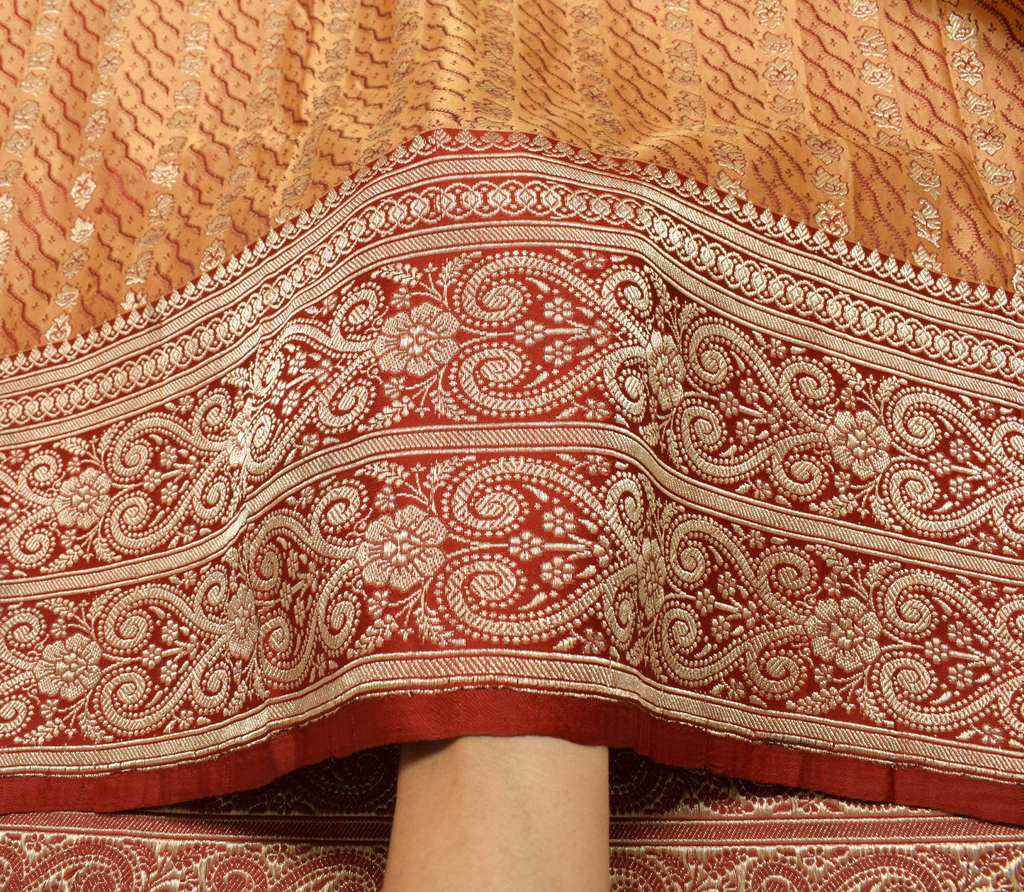 Sushila Vintage Heavy Saree Pure Satin Silk Banarasi Brocade Woven Sari Fabric