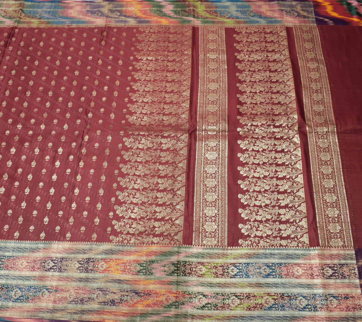 Sushila Vintage Heavy Saree Pure Satin Silk Banarasi Brocade Woven Sari Fabric