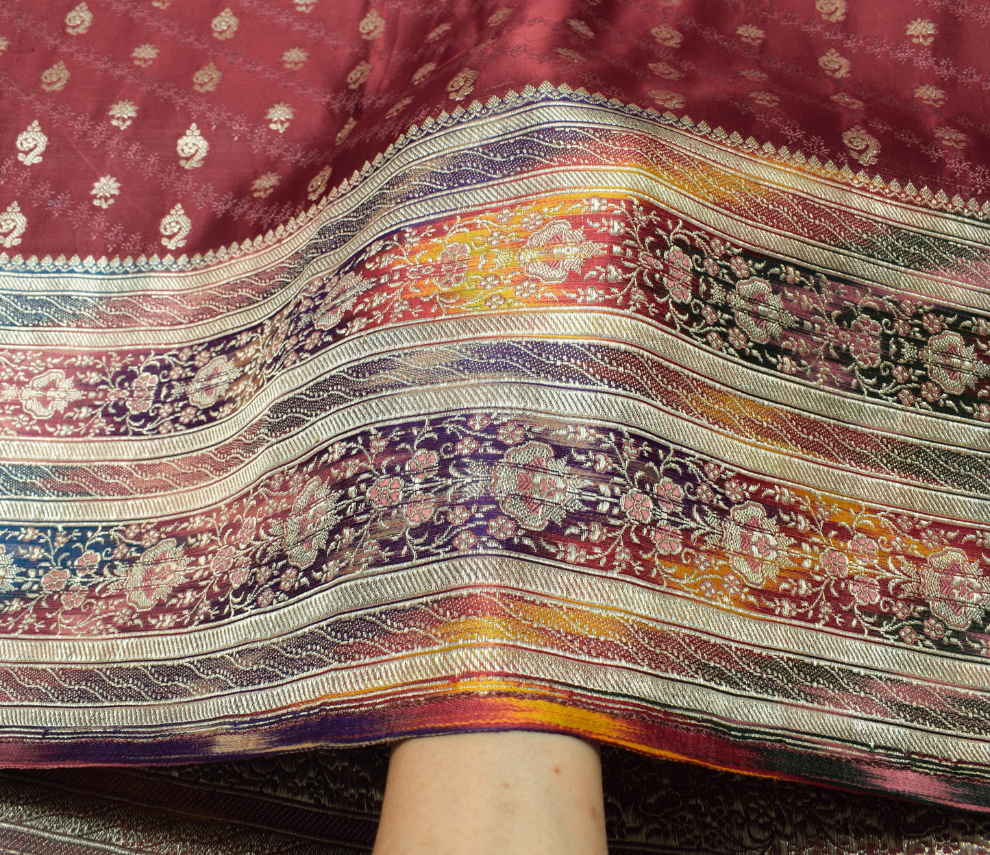 Sushila Vintage Heavy Saree Pure Satin Silk Banarasi Brocade Woven Sari Fabric