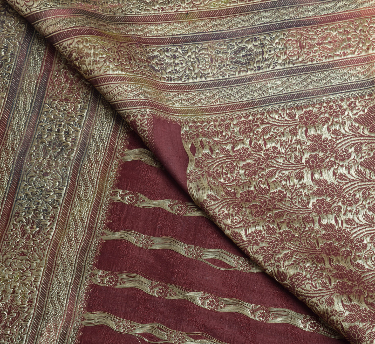 Sushila Vintage Heavy Saree Pure Satin Silk Banarasi Brocade Woven Sari Fabric