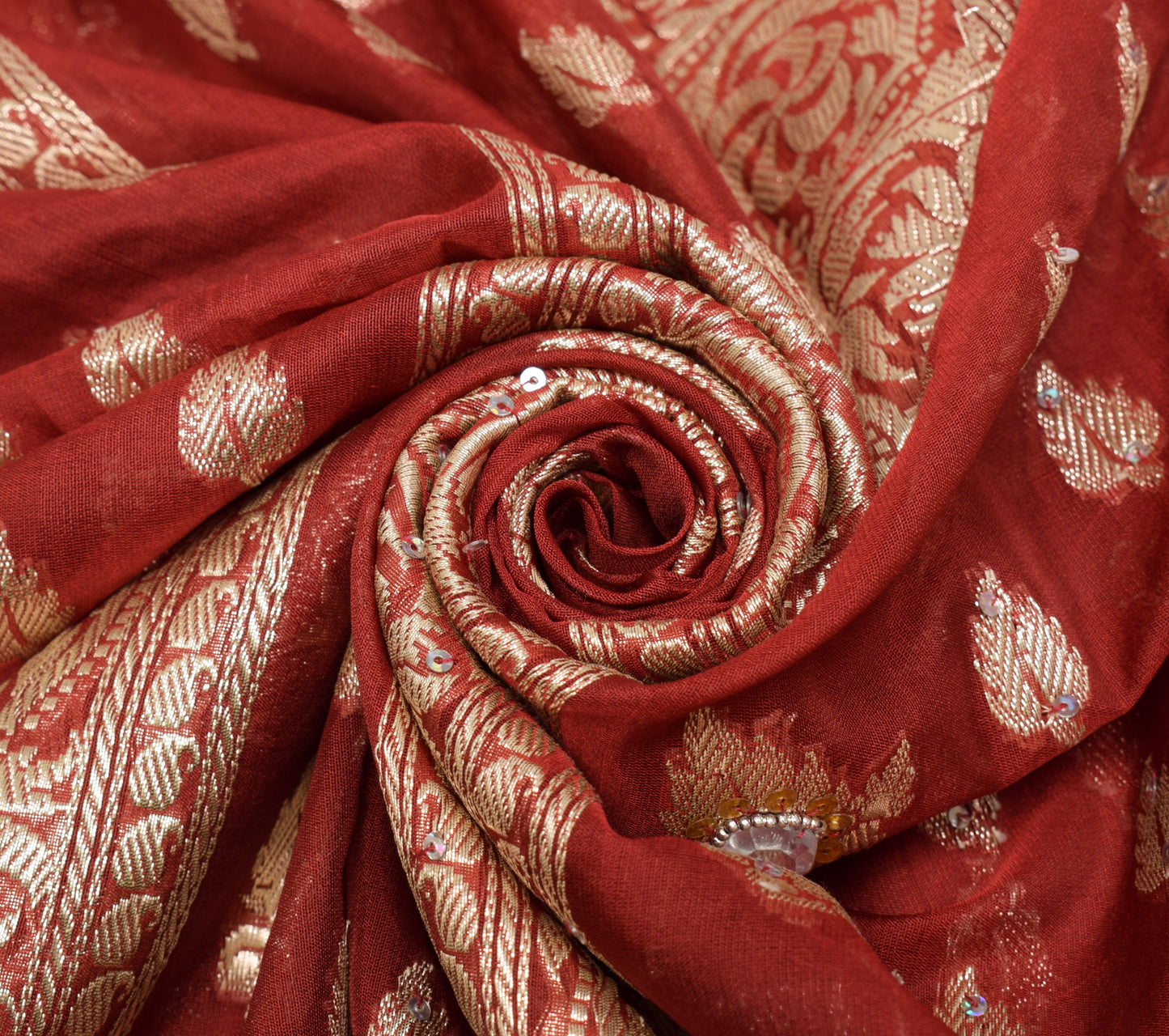 Sushila Vintage Red Heavy Saree Blend Silk Banarasi Brocade Woven Sari Fabric