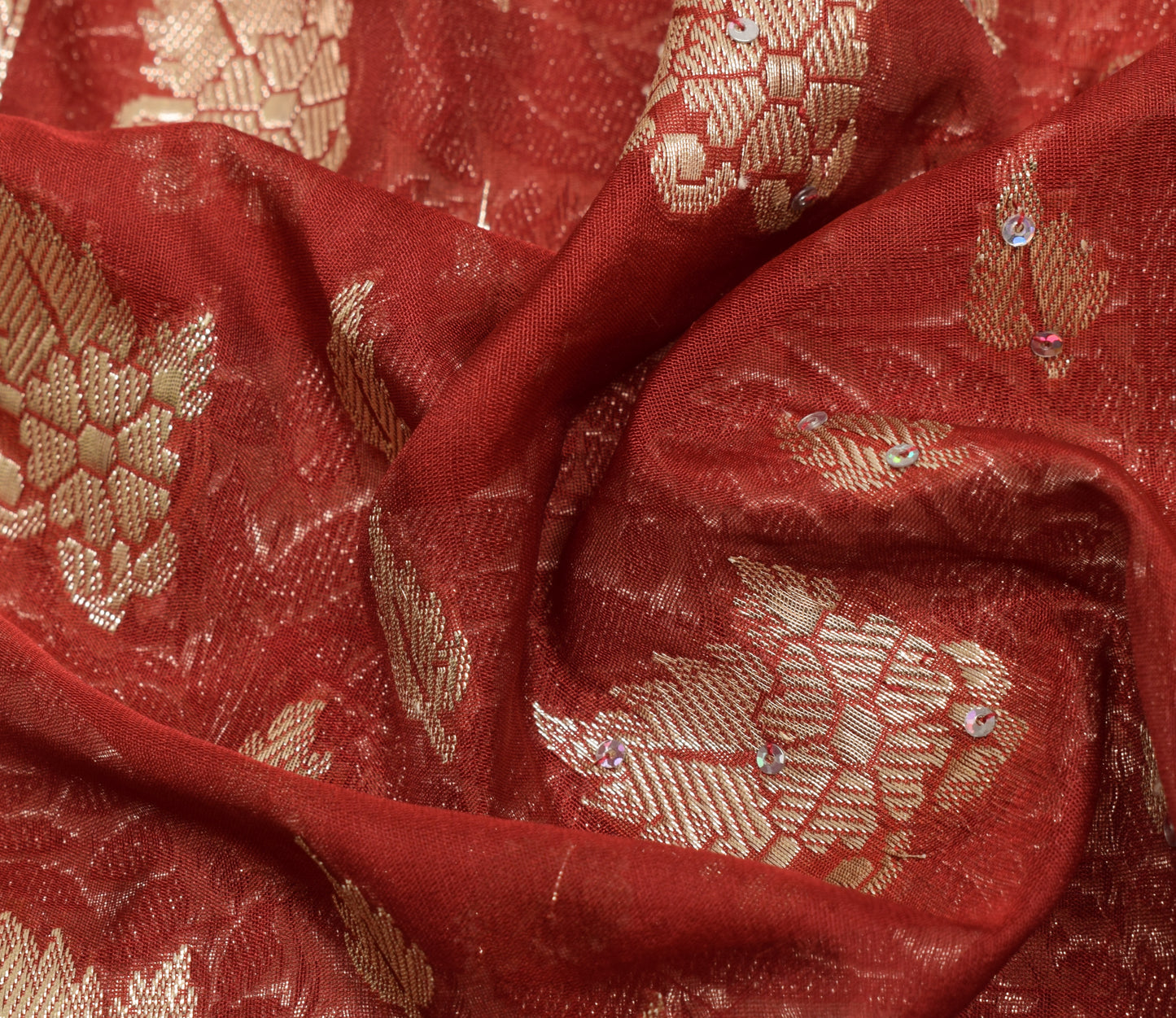 Sushila Vintage Red Heavy Saree Blend Silk Banarasi Brocade Woven Sari Fabric