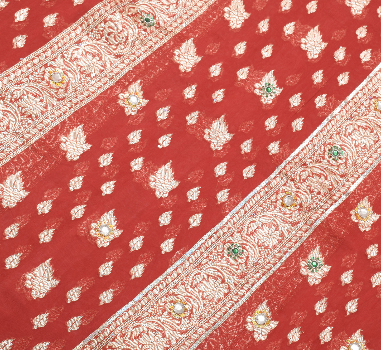 Sushila Vintage Red Heavy Saree Blend Silk Banarasi Brocade Woven Sari Fabric