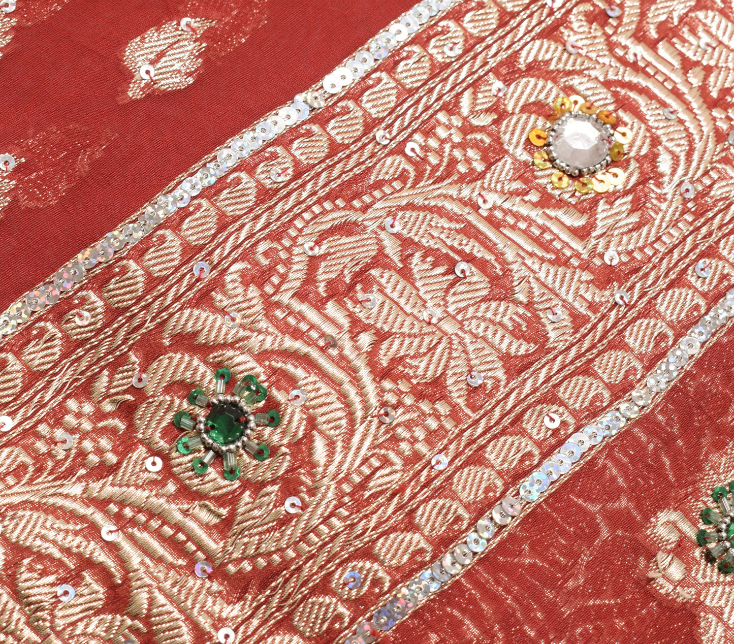 Sushila Vintage Red Heavy Saree Blend Silk Banarasi Brocade Woven Sari Fabric