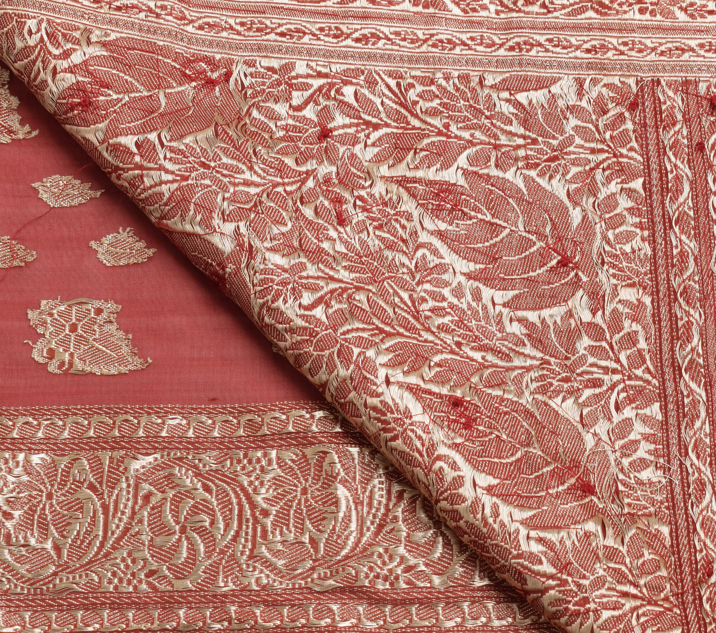Sushila Vintage Red Heavy Saree Blend Silk Banarasi Brocade Woven Sari Fabric