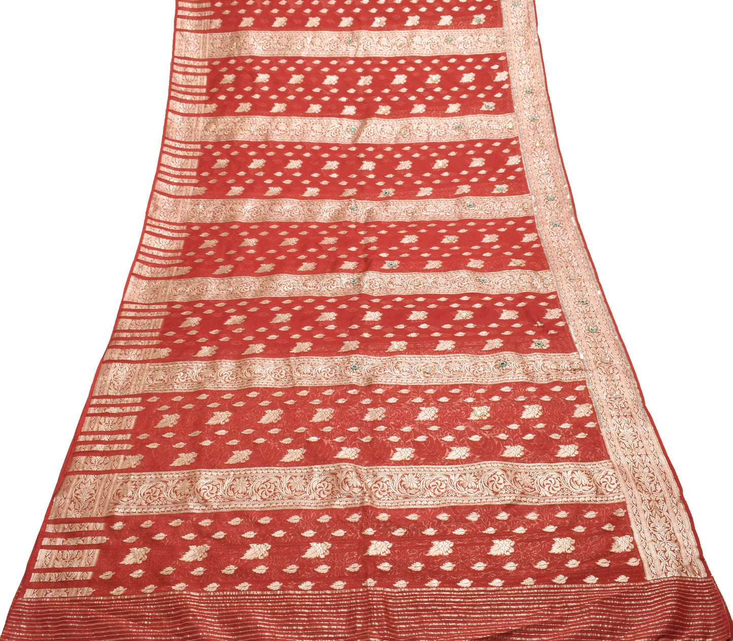 Sushila Vintage Red Heavy Saree Blend Silk Banarasi Brocade Woven Sari Fabric