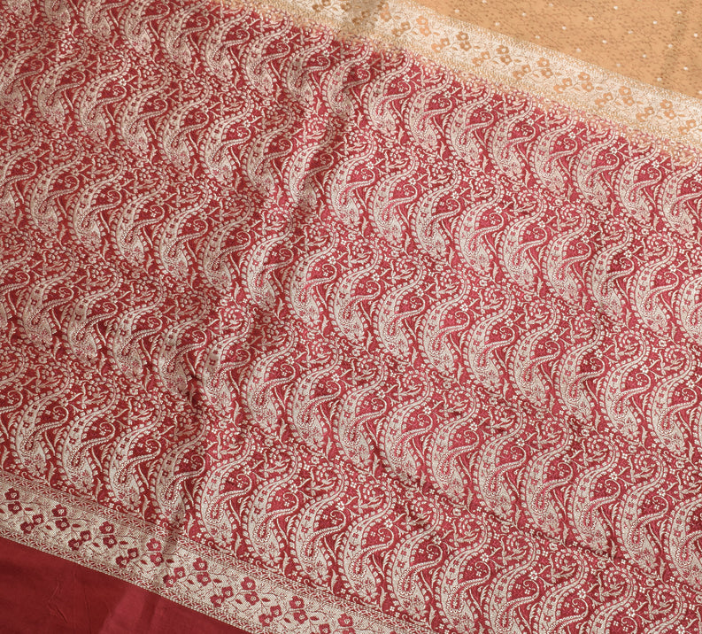 Sushila Vintage Heavy Saree Pure Satin Silk Banarasi Brocade Woven Sari Fabric