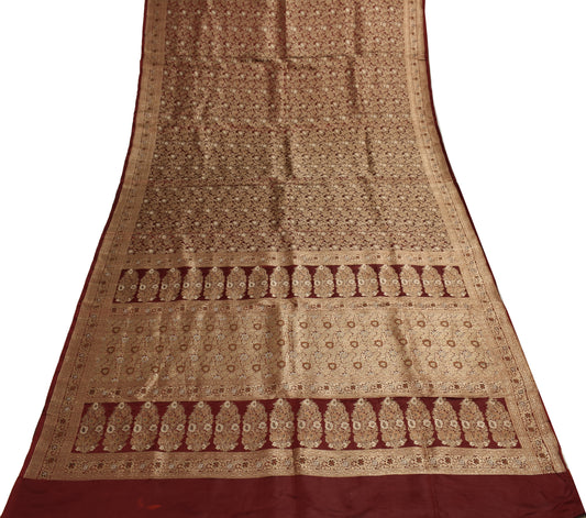 Sushila Vintage Heavy Saree Pure Satin Silk Banarasi Brocade Woven Sari Fabric