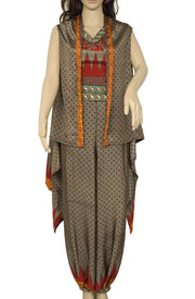 Sushila Vintage Blend Silk Sari upcycled Aladdin Pants & Crop Top Set Gray