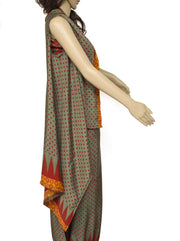 Sushila Vintage Blend Silk Sari upcycled Aladdin Pants & Crop Top Set Gray