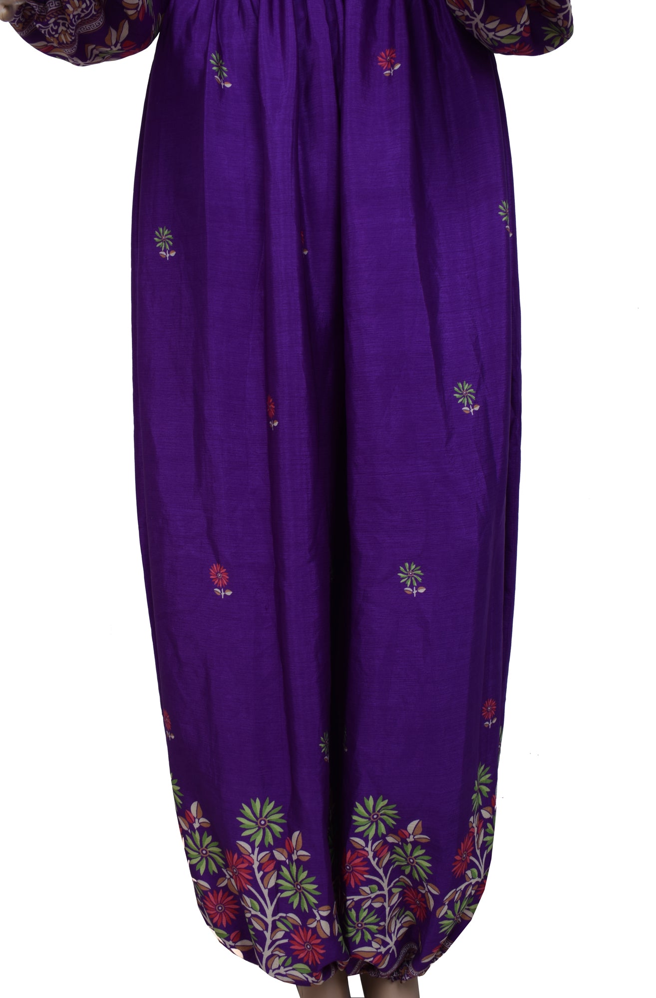 Sushila Vintage Women Dress Silk Sari upcycled Aladdin Pant Afghani Top Purple