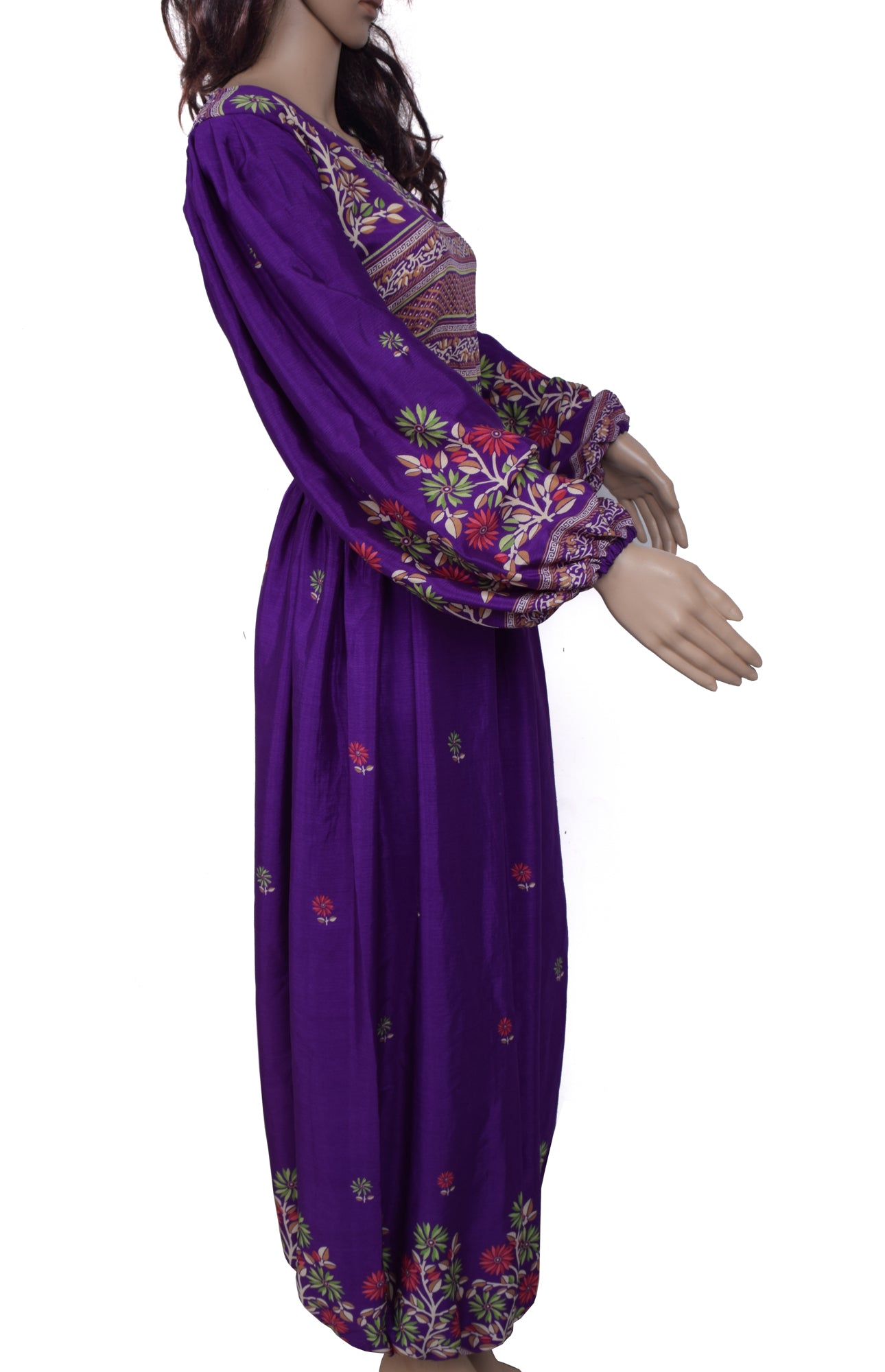 Sushila Vintage Women Dress Silk Sari upcycled Aladdin Pant Afghani Top Purple