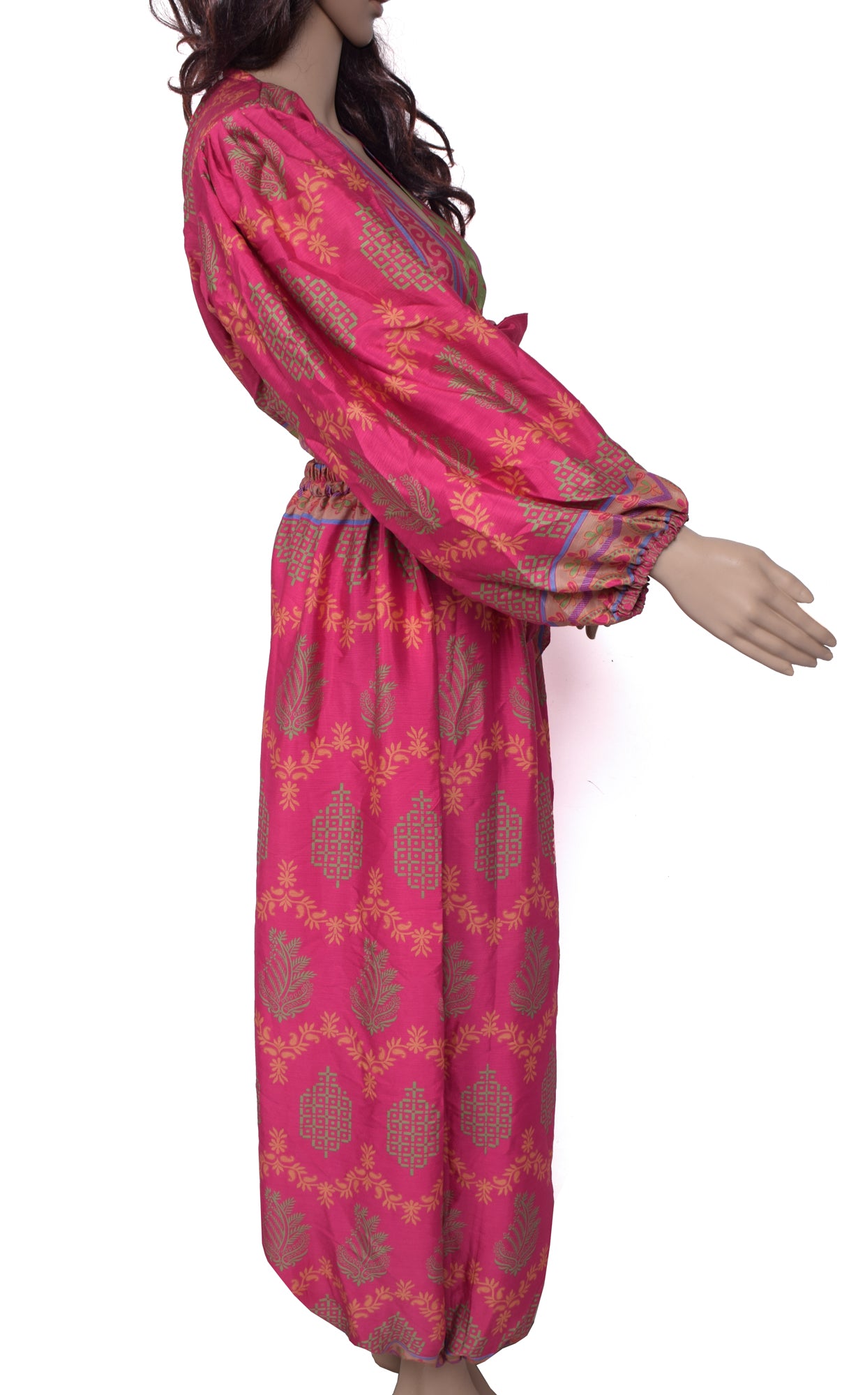 Sushila Vintage Women Dress Blend Silk Sari upcycled Aladdin Pants Crop Top Pink